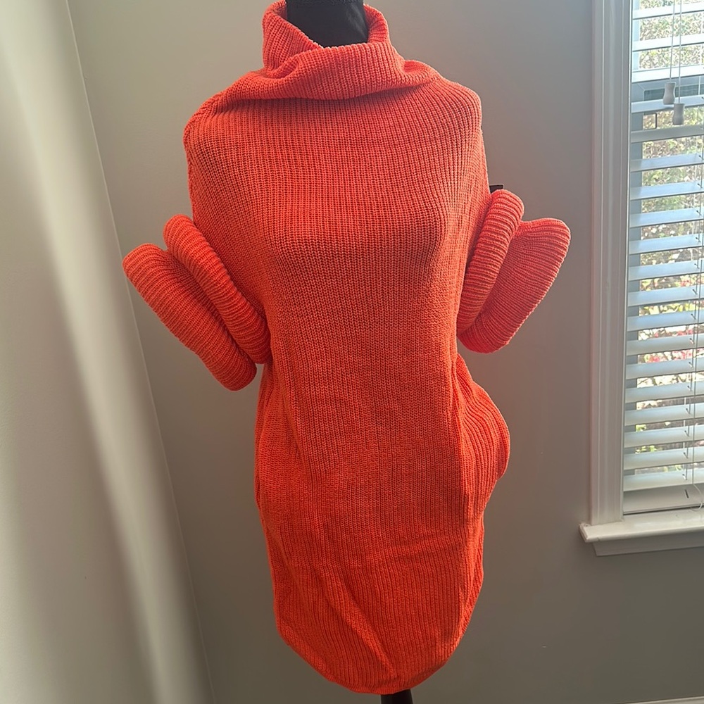 Ethel X Carrie Cozy Orange Turtleneck Sweater Dress